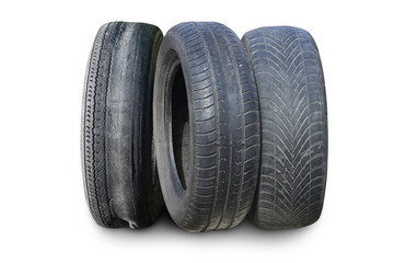old worn damaged tires isolated on white background - 774802260
