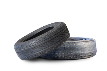 old worn damaged tires isolated on white background - 774802262