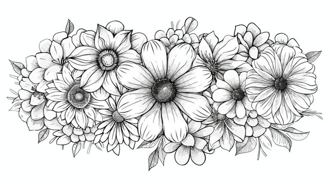 Coloring Book for adults. Hand drawn flowers in zentan