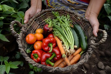 Basket Filled With Various Types of Vegetables