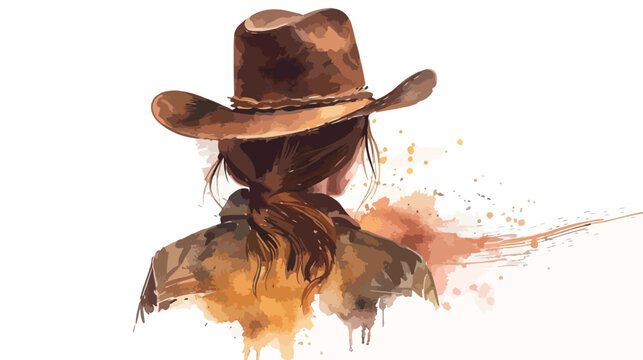 Cowgirl and brown hat watercolor for card illustration