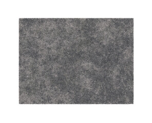 Modern, gray rectangular carpet, top view. Rug on transparent background, PNG. Cut out home decor. Contemporary, loft style. Flat lay, floor plan. 3D rendering.