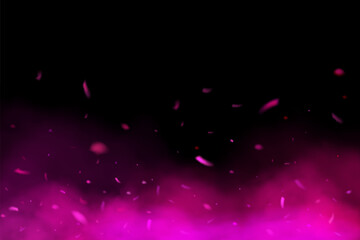 Purple scary mystical Fog or smoke isolated transparent special effect. Fire flame bonfire particles in pink cloudiness, mist violet smog background. Realistic illustration - 774804664