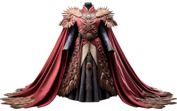 A man in a striking red and black costume showcasing his graceful dance moves