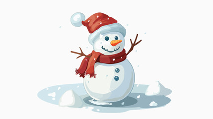 Cute cartoon snowman. Vector illustration flat vector