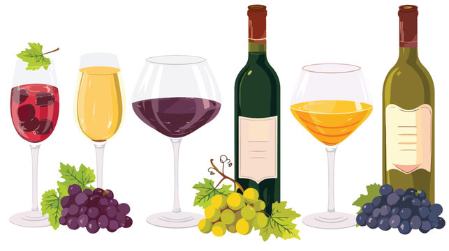 Different tasty wines isolated on white set flat vector