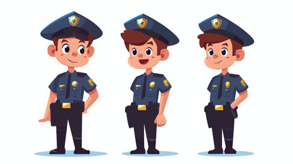 Cute police officer cartoon flat vector isolated on white