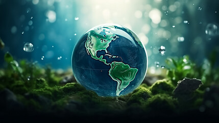 Obraz na płótnie Canvas World Water Day - Planet Earth With Water Around 