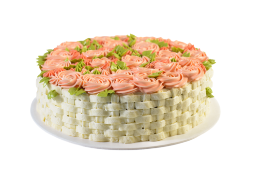 Cake decorated in the shape of basket with flowers isolated on transparent background. - Powered by Adobe