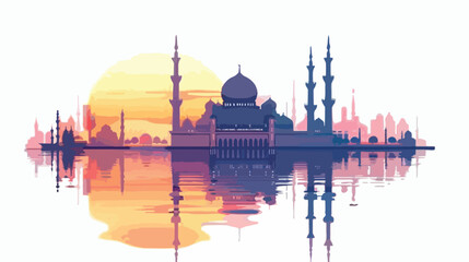 Floating mosque during sunrise. flat vector - obrazy, fototapety, plakaty