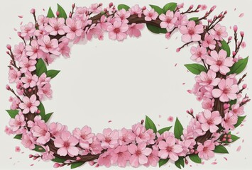 Obraz na płótnie Canvas Sakura Hanami Wreath Illustration: Symbolic Blossoms for Spring Celebrations