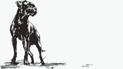 Dog drawn with ink on white background in full length