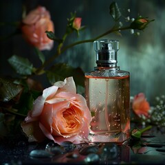 Luxury Perfume Photography Fresh English Rose in Studio with Natural Lighting - obrazy, fototapety, plakaty