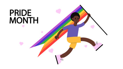 a guy with a rainbow flag, the inscription 