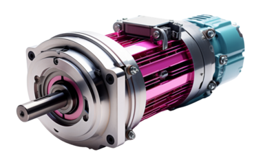 An electric motor sits on a plain white background, showcasing its intricate design and potential for power