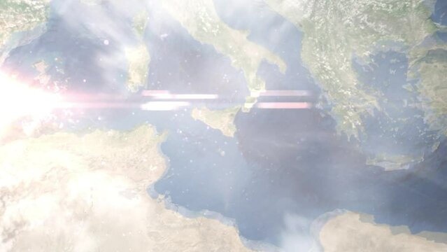 Zoom in from space and focus on Caltagirone, Italy. 3D Animation. Background for travel intro. Elements of this image furnished by NASA