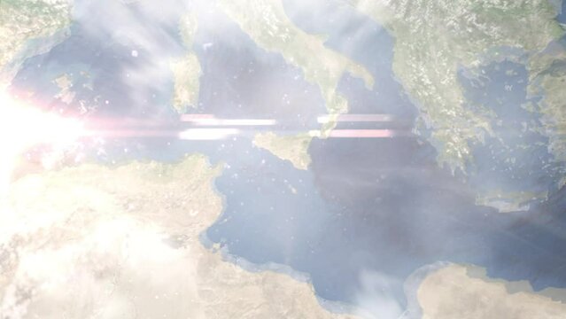 Zoom in from space and focus on Licata, Italy. 3D Animation. Background for travel intro. Elements of this image furnished by NASA