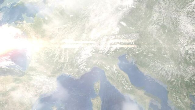 Zoom in from space and focus on Desio, Italy. 3D Animation. Background for travel intro. Elements of this image furnished by NASA