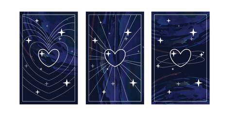 Abstract heart and night stars illustration. Night landscape illustration in flat style. Heart and stars in night view abstract shape. Beautiful template for card, mobile phone screen and more.
