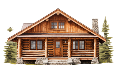Sketch of a log cabin nestled in nature, featuring a cozy porch and inviting ambiance