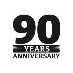 90 years logo or icon. 90th anniversary badge. Birthday celebrating, jubilee emblem design with number twenty. Vector illustration.