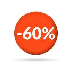 60% price off sticker, badge or label set. 60 percent sale. Discount tag or icon design. Vector illustration.