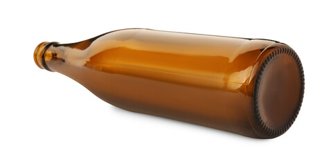 One empty brown beer bottle isolated on white