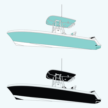 Fishing boat vector illustration and one color vector.