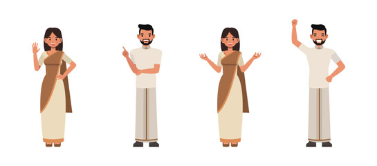 Set of happy Indian Businessman and businesswoman character vector design. Presentation in various action. People working in office planning, thinking and economic analysis.