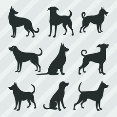 Dogs vector silhouettes bundle, Set of various pose dog collection