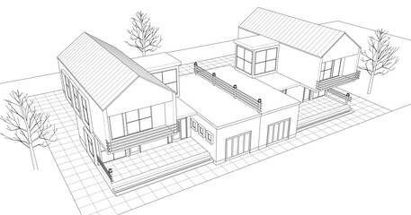 house with garage 3d illustration