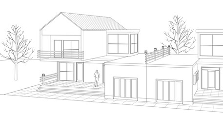 house with garage 3d illustration