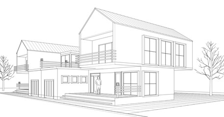 house with garage 3d illustration