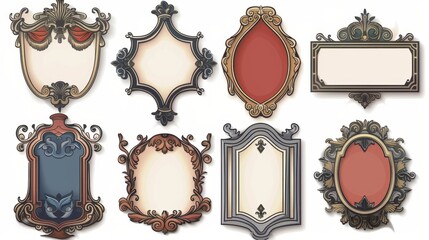 A set of colorful designs in European classic style on an isolated white background. Illustration