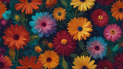Fototapeta na wymiar Oil-painted flowers in vibrant colors. Generative AI
