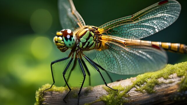 macro photography of a dragonfly at the forest