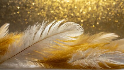 Golden Elegance: Feather Gracefully Resting on Luxurious Gold Background"
