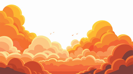 Orange clouds and sky at sunset flat vector isolated - obrazy, fototapety, plakaty