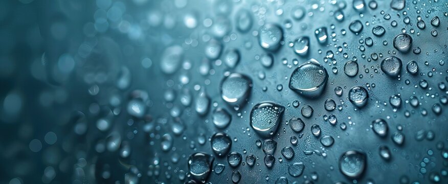 Some water drops on the desktop in front of a large white background wall