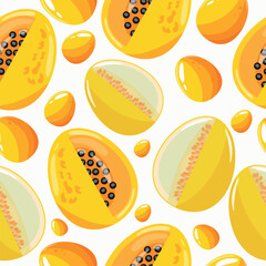 Easter seamless pattern with decorated eggs with papaya, melon and yellow eggs for holiday poster, textile or packaging