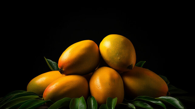 Mango on black background, promotional stock photo