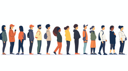 People waiting in queue on white background flat vector - obrazy, fototapety, plakaty