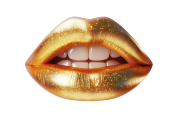 Female lips with golden color lipstick isolated on transparent background, clipart, cutout, png.