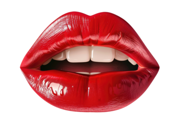 Female lips with red color lipstick isolated on transparent background, clipart, cutout, png.