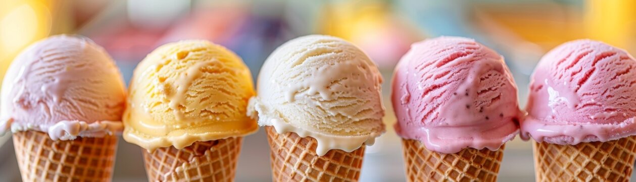 Ice cream cones practicing mindfulness and relaxation, closeup, National Ice Cream concept