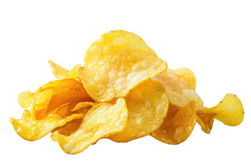 Pile of potato chips close-up isolated on transparent background, clipart, cutout, png.