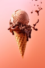 A tasty chocolate ice cream on a peach background.