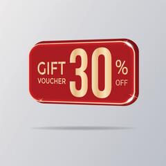 Bright 3D gift voucher coupon 30 % off. Special price offer sale coupon. For discounts, marketing and promotion. Vector illustration.