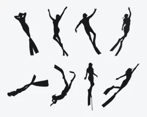 Fotobehang Vector set silhouette of Snorkeling, free diving. Swimming, extreme sport concept. Isolated background. Vector illustration. © Irkhamsterstock