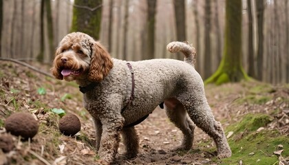 Lagotto-Romagnolo-Sniffing-Out-Truffles-In-A-Fores-